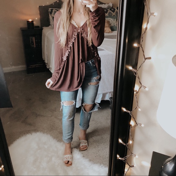 Altar'd State Tops - Altar’d State Floral Appliqué Long Sleeve Blouse